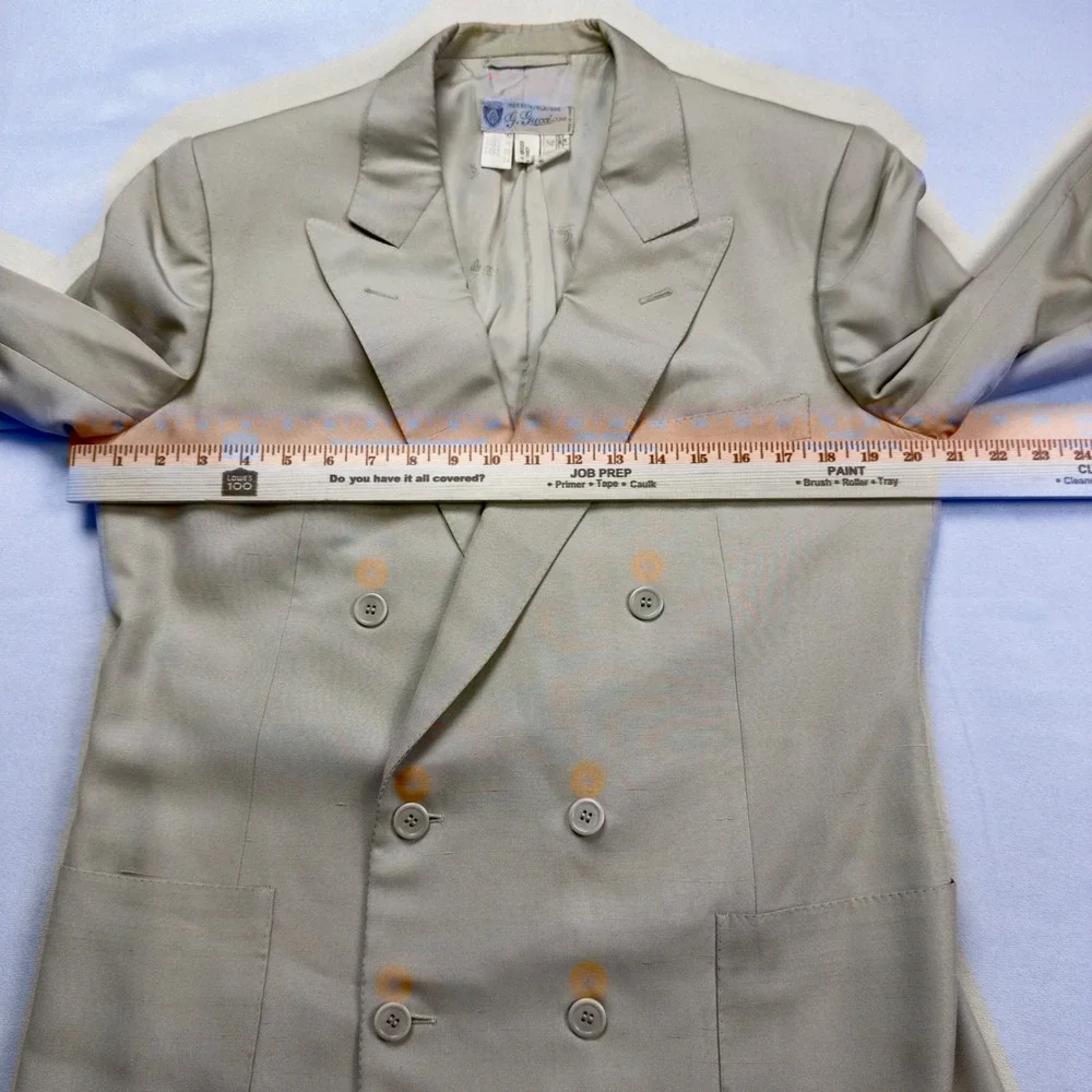 Vintage Gucci Mens Pure Silk Double Breasted Blazer Tan Beige 52R Made in Italy